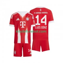 Camisola Bayern de Munique Luis Diaz 14 Criança Equipamento principal 2025-2026 Mangas Curtas