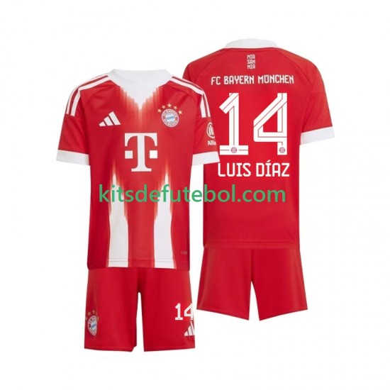 Camisola Bayern de Munique Luis Diaz 14 Criança Equipamento principal 2025-2026 Mangas Curtas