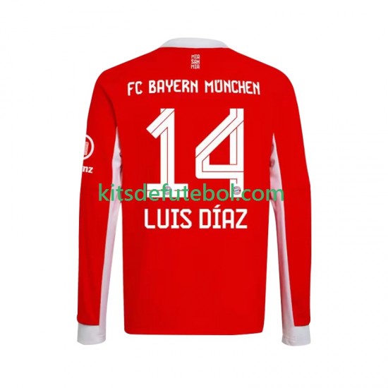 Camisola Bayern de Munique Luis Diaz 14 Homem Equipamento principal 2025-2026 Mangas Compridas
