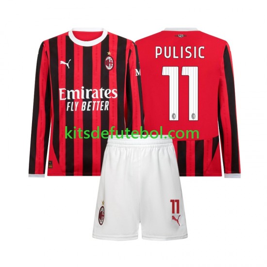 Camisola AC Milan Christian Pulisic 11 Criança Equipamento principal 2024-2025 Mangas Compridas