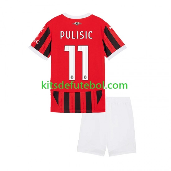 Camisola AC Milan Christian Pulisic 11 Criança Equipamento principal 2024-2025 Mangas Curtas