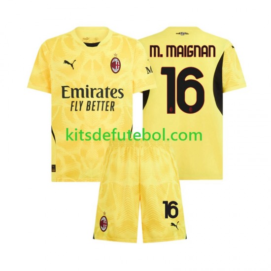 Camisola de Guarda-redes AC Milan Mike Maignan 16 Criança Equipamento alternativo 2024-2025 Mangas Curtas