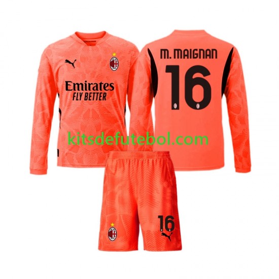 Camisola de Guarda-redes AC Milan Mike Maignan 16 Criança Quarto equipamento 2024-2025 Mangas Compridas