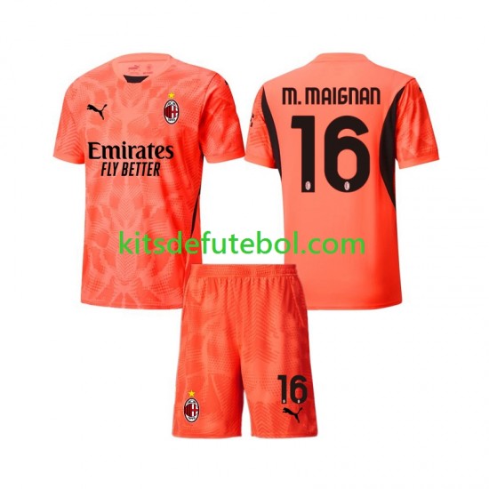 Camisola de Guarda-redes AC Milan Mike Maignan 16 Criança Quarto equipamento 2024-2025 Mangas Curtas