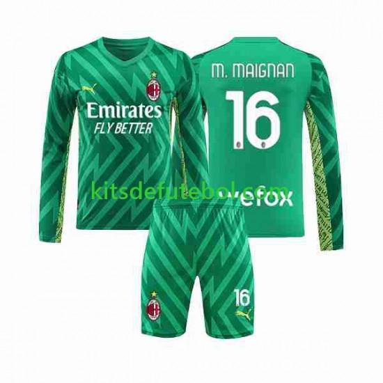 Camisola de Guarda-redes AC Milan Mike Maignan 16 Criança Equipamento principal 2023-2024 Mangas Compridas