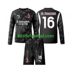 Camisola de Guarda-redes AC Milan Preto Mike Maignan 16 Criança Equipamento principal 2024-2025 Mangas Compridas