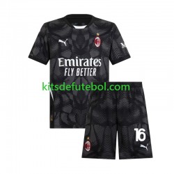 Camisola de Guarda-redes AC Milan Preto Mike Maignan 16 Criança Equipamento principal 2024-2025 Mangas Curtas