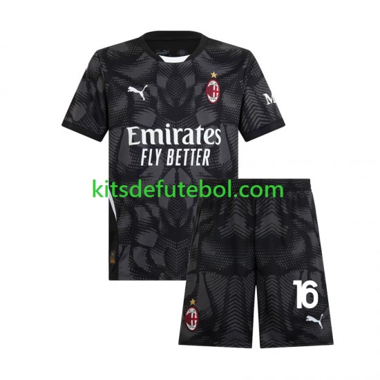 Camisola de Guarda-redes AC Milan Preto Mike Maignan 16 Criança Equipamento principal 2024-2025 Mangas Curtas