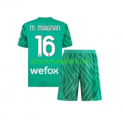 Camisola de Guarda-redes AC Milan Mike Maignan 16 Criança Equipamento principal 2023-2024 Mangas Curtas
