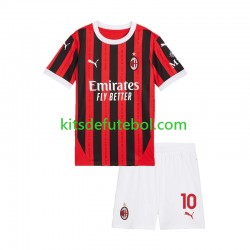 Camisola AC Milan Rafael Leao 10 Criança Equipamento principal 2024-2025 Mangas Curtas