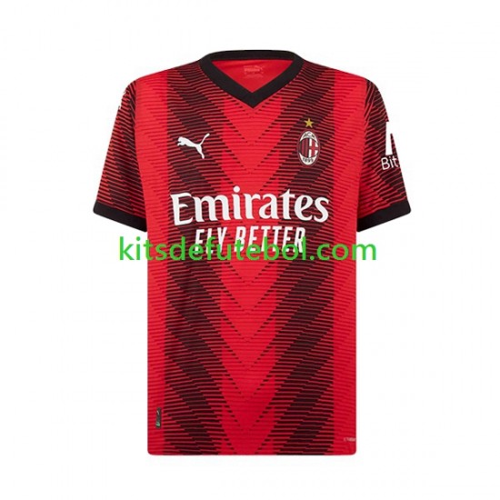 Camisola AC Milan Rafael Leao 10 Homem Equipamento principal 2023-2024 Mangas Curtas