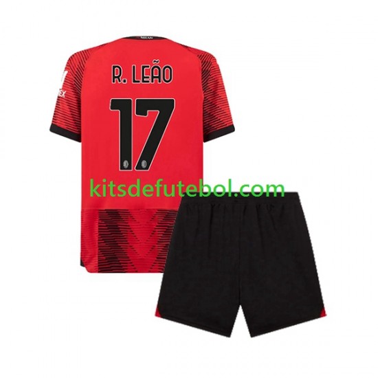Camisola AC Milan Rafael Leao 17 Criança Equipamento principal 2023-2024 Mangas Curtas