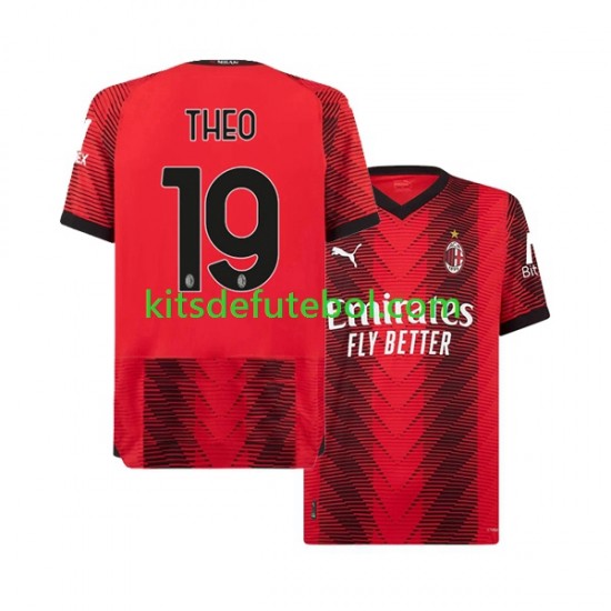 Camisola AC Milan Theo Hernandez 19 Homem Equipamento principal 2023-2024 Mangas Curtas
