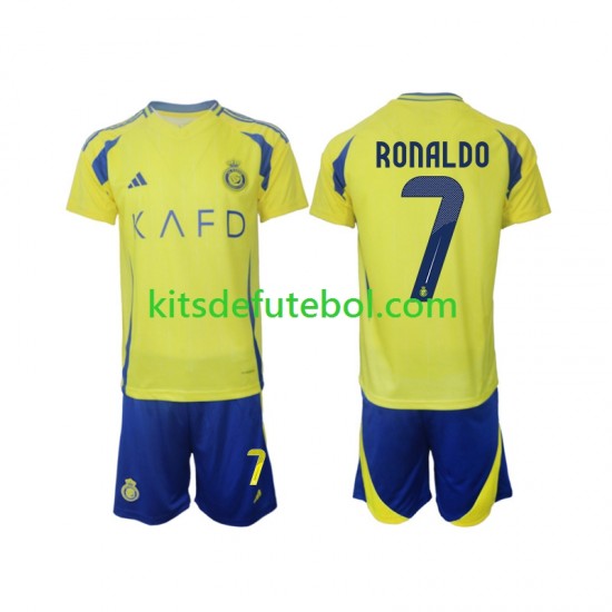 Camisola Al-Nassr Cristiano Ronaldo 7 Criança Equipamento principal 2024-2025 Mangas Curtas