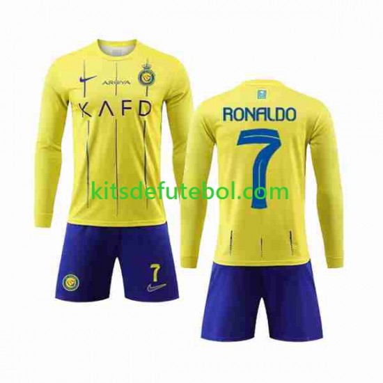 Camisola Al-Nassr Cristiano Ronaldo 7 Criança Equipamento principal 2023-2024 Mangas Compridas