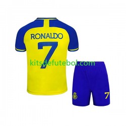 Camisola Al-Nassr Ronaldo 7 Criança Equipamento principal 2022-2023 Mangas Curtas
