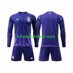 Camisola Seleção da Argentina 3 Stars Criança Equipamento alternativo Mundial 2022 Mangas Compridas