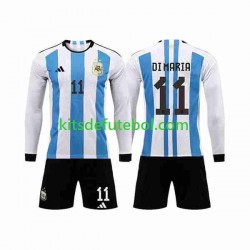 Camisola Seleção da Argentina 3 Stars Di Maria 11 Criança Equipamento principal Mundial 2022 Mangas Compridas