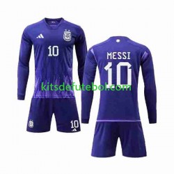 Camisola Seleção da Argentina 3 Stars Lionel Messi 10 Criança Equipamento alternativo Mundial 2022 Mangas Compridas