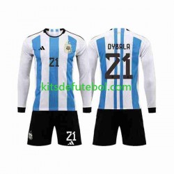 Camisola Seleção da Argentina 3 Stars Paulo Dybala 21 Criança Equipamento principal Mundial 2022 Mangas Compridas