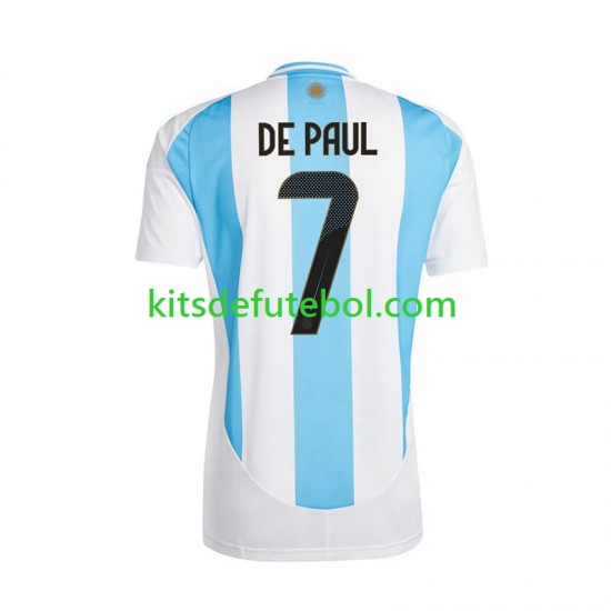 Camisola Seleção da Argentina De Paul 7 Copa America Homem Equipamento principal 2024 Mangas Curtas