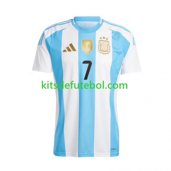 Camisola Seleção da Argentina De Paul 7 Copa America Homem Equipamento principal 2024 Mangas Curtas