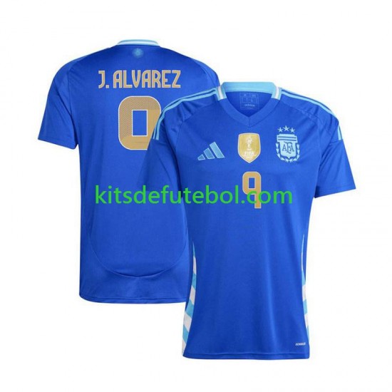 Camisola Seleção da Argentina Julian Alvarez 9 Copa America Homem Equipamento alternativo 2024 Mangas Curtas
