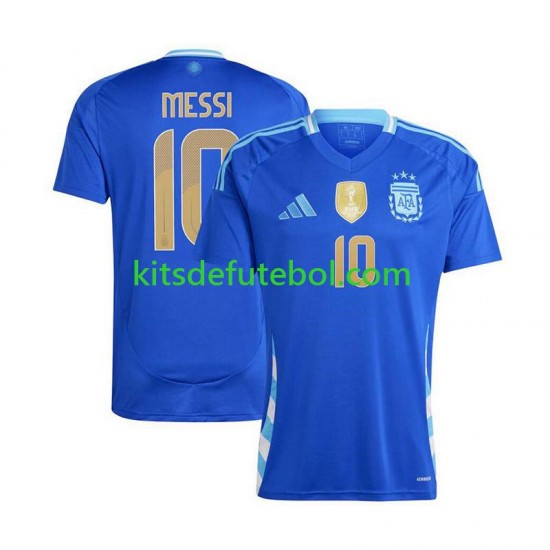 Camisola Seleção da Argentina Lionel Messi 10 Copa America Homem Equipamento alternativo 2024 Mangas Curtas