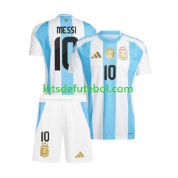 Camisola Seleção da Argentina Lionel Messi 10 Copa America Criança Equipamento principal 2024 Mangas Curtas