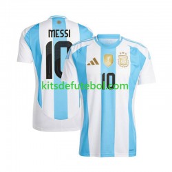 Camisola Seleção da Argentina Lionel Messi 10 Copa America Homem Equipamento principal 2024 Mangas Curtas