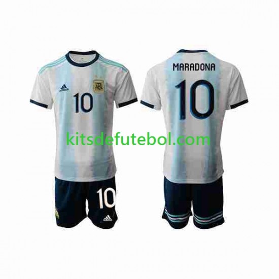 Camisola Seleção da Argentina Maradona 10 - Criança Equipamento principal 2019 2020 Mangas Curtas