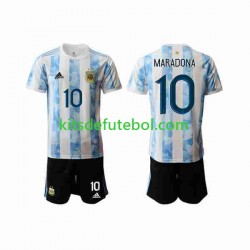 Camisola Seleção da Argentina Maradona 10 Criança Equipamento principal 2020-2021 Mangas Curtas