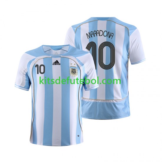 Camisola Retrô Seleção da Argentina Maradona 10 Homem Equipamento principal 2006 Mangas Curtas