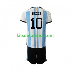 Camisola Seleção da Argentina Messi 10 Criança Equipamento principal Mundial 2022 Mangas Curtas