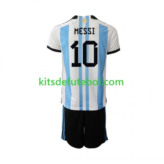 Camisola Seleção da Argentina Messi 10 Criança Equipamento principal Mundial 2022 Mangas Curtas