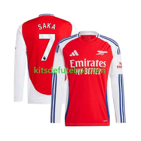 Camisola Arsenal Vermelho Bukayo Saka 7 Homem Equipamento principal 2024-2025 Mangas Compridas