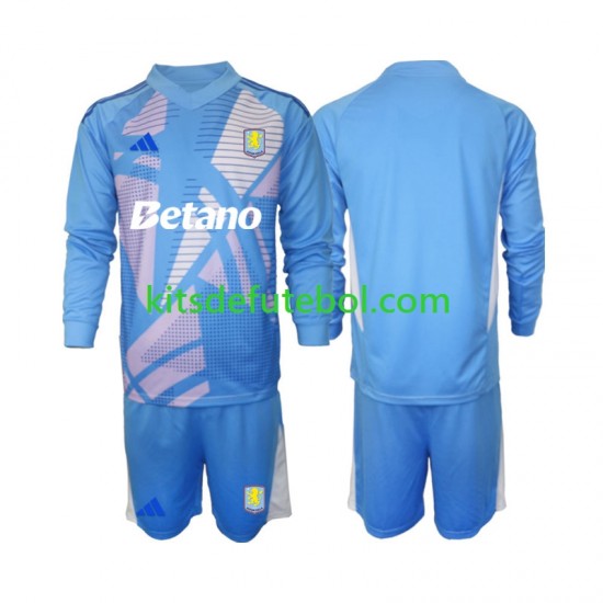 Camisola de Guarda-redes Aston Villa Azul Criança Terceiro equipamento 2024-2025 Mangas Compridas