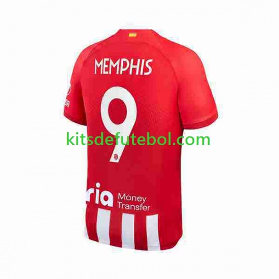 Camisola Atlético Madrid 2 Memphis Depay 9 Homem Equipamento principal 2023-2024 Mangas Curtas