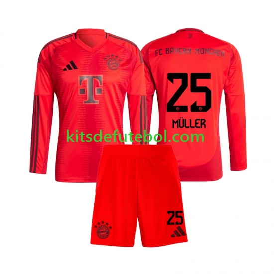 Camisola Bayern de Munique Thomas Muller 25 Criança Equipamento principal 2024-2025 Mangas Compridas