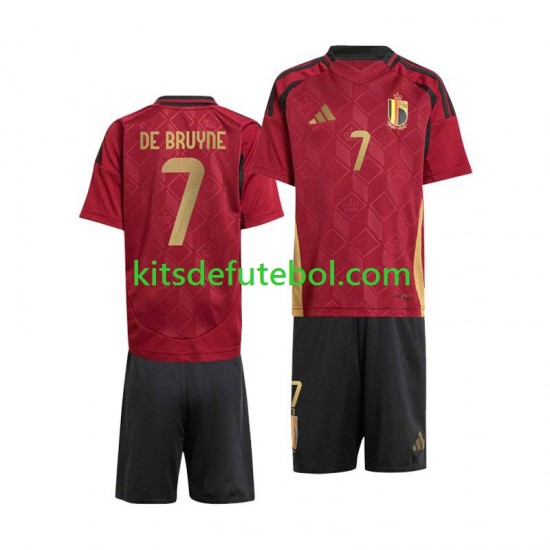 Camisola Seleção da Belga De Bruyne 7 Criança Equipamento principal Europeu 2024 Mangas Curtas