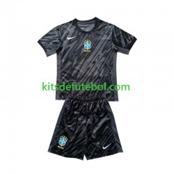 Camisola de Guarda-redes Seleção da Brasileira Preto Copa America Criança Equipamento alternativo 2024 Mangas Curtas