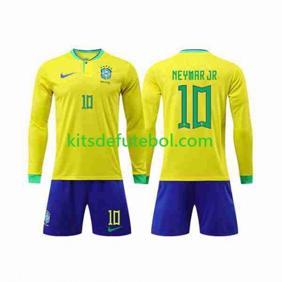 Camisola Seleção da Brasileira Neymar Jr 10 Criança Equipamento principal Mundial 2022 Mangas Compridas
