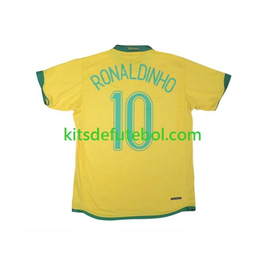 Camisola Retrô Seleção da Brasileira RONALDINHO 10 Homem Equipamento principal 2006 Mangas Curtas