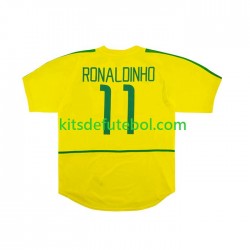 Camisola Retrô Seleção da Brasileira RONALDINHO 11 Homem Equipamento principal 2002 Mangas Curtas