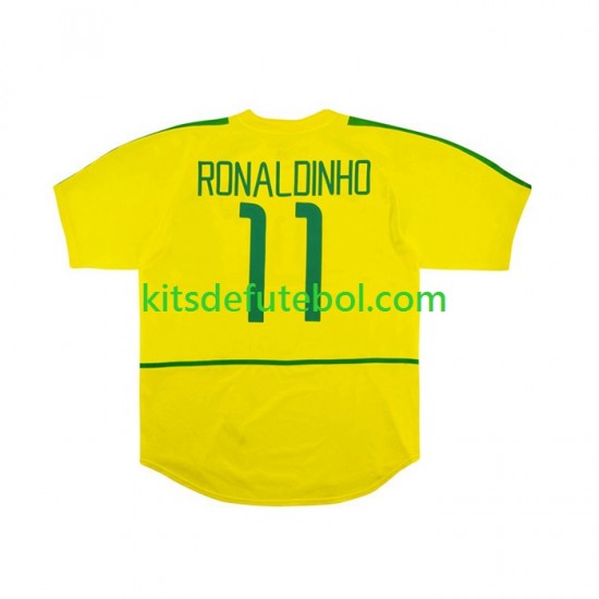 Camisola Retrô Seleção da Brasileira RONALDINHO 11 Homem Equipamento principal 2002 Mangas Curtas