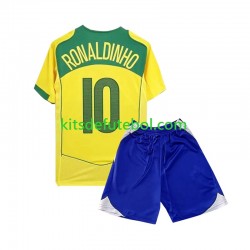 Camisola Retrô Seleção da Brasileira Ronaldiho 10 Criança Equipamento principal 2004 Mangas Curtas