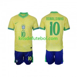 Camisola Seleção da Brasileira Ronaldinho 10 Criança Equipamento principal 2024 Mangas Curtas