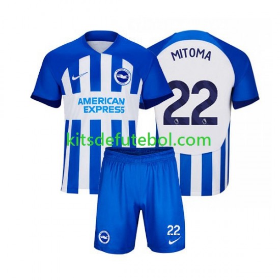 Camisola Brighton Hove Albion Mitoma 22 Criança Equipamento principal 2023-2024 Mangas Curtas