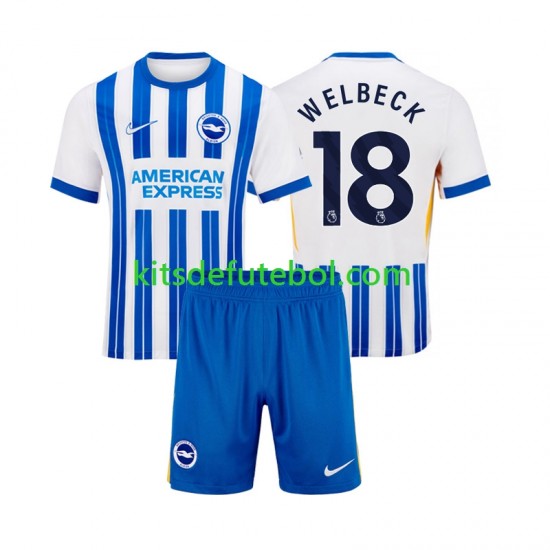 Camisola Brighton Hove Albion WELBECK 18 Criança Equipamento principal 2024-2025 Mangas Curtas