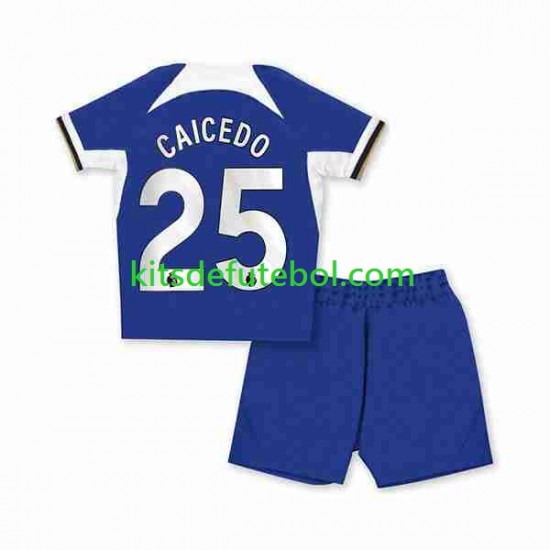 Camisola Chelsea Moises Caicedo 25 Criança Equipamento principal 2023-2024 Mangas Curtas